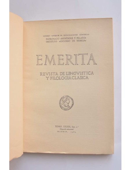 Emerita. Revista de lingüística y filología clásica. Tomo XXXIII, fasc. 2º (Segundo semestre)