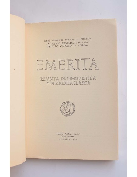Emerita. Revista de lingüística y filología clásica. Tomo XXXV, fasc. 1º (Primer semestre)