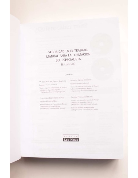 Seguridad en el trabajo. Manual para la formación del especialista