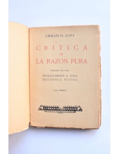 Crítica de la razón pura. Tomo I