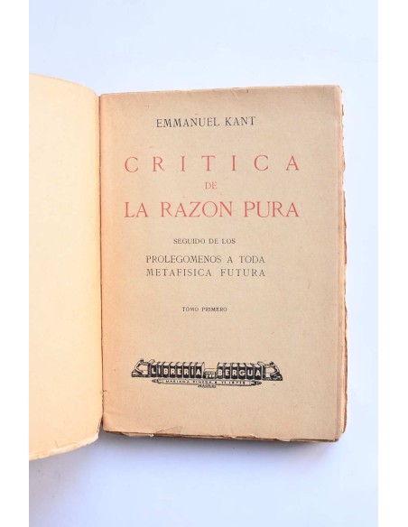Crítica de la razón pura. Tomo I