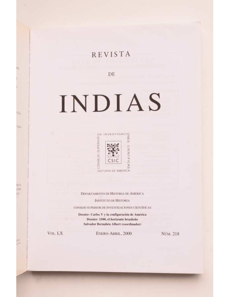 Revista de Indias. Vol. IX, nº 218, enero - abril, 2000