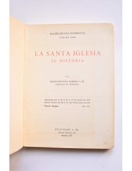 La Santa Iglesia. Su historia. Bachillerato elemental. Tercer año