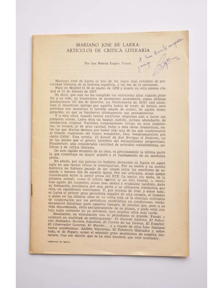 Mariano José de Larra: artículos de crítica literaria