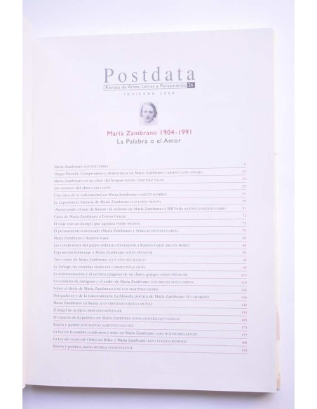Postdata : revista de artes, letras y pensamiento. nº 26. María Zambrano