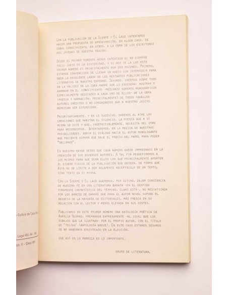 La sierpe y el laud. Revista de literatura. nº 0. 1981. Trizas. Antología poética de Aurelio Guirao