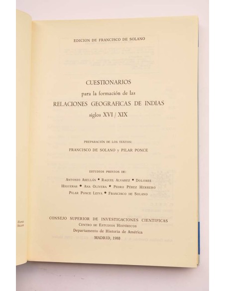 Cuestionarios para la formación de las relaciones geográficas de Indias. Siglos XVI / XIX
