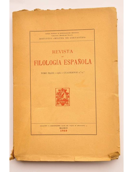 Revista de filología española. Tomo XLIII, 1960 - cuadernos 1º al 2º