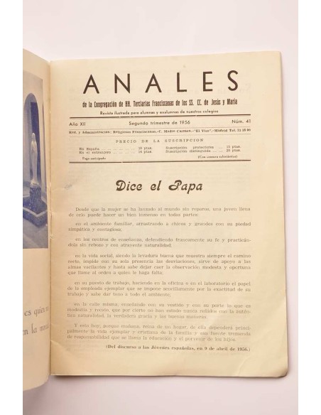 Anales de la Congregación de HH. Terciarias Franciscanas de los SS. de Jesús y María. Año XII, 2º trimestre de 1956, nº 41