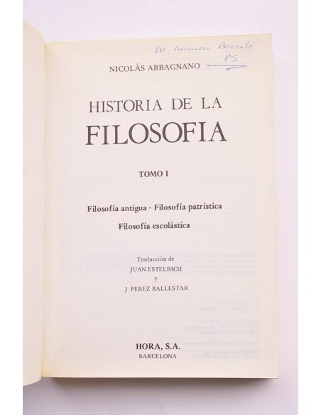 Historia de la Filosofía. Tomo I.
