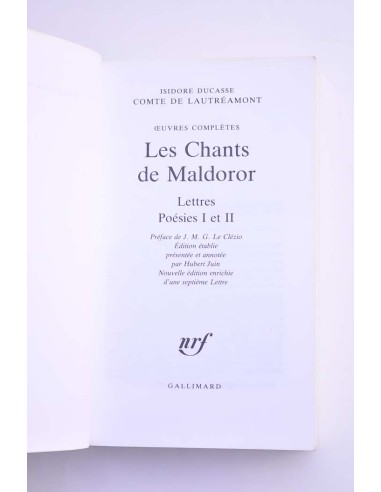 Les chants de Maldoror. Lettres Poésies I et II