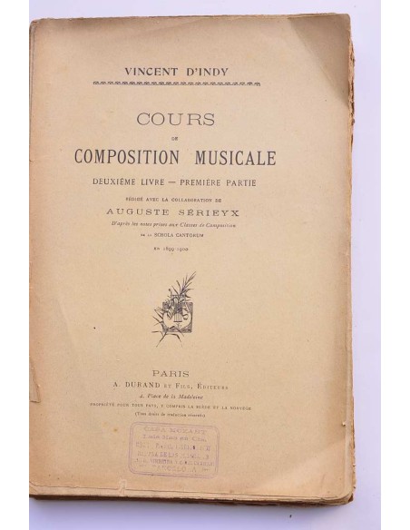 Cours de composition musicale. Deuxième livre. Première partie