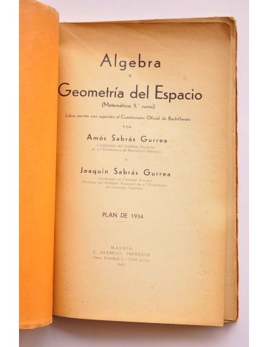 Álgebra y geometría del Espacio. Matemáticas 5º...