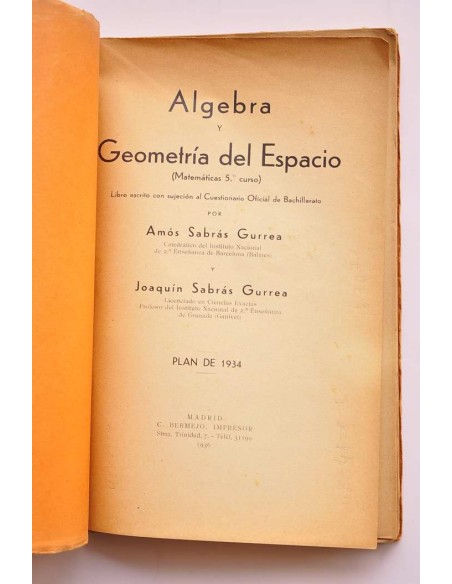 Álgebra y geometría del Espacio. Matemáticas 5º Curso