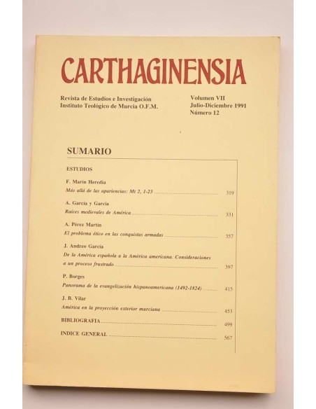 Carthaginensia. Vol. VII. Julio - diciembre 1991, nº 12