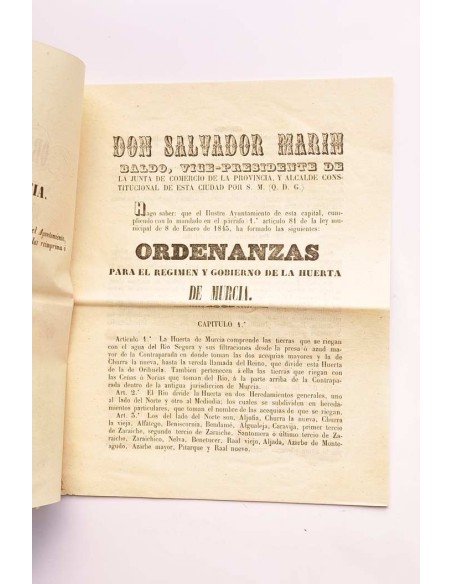 Ordenanzas para el régimen de la huerta de Murcia, 1849