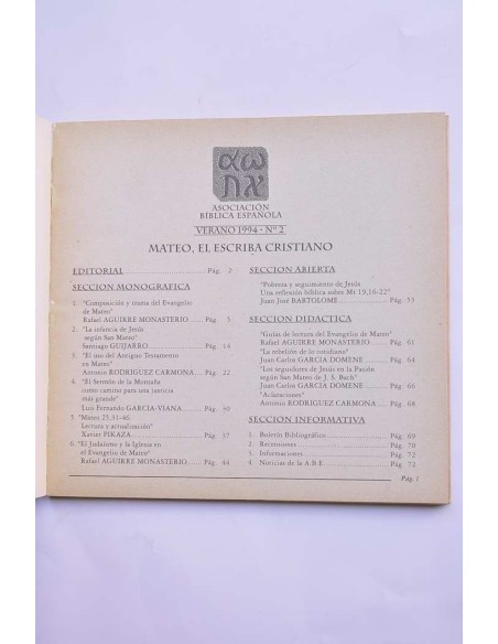 Reseña Bíblica. Verano 1994, nº 2. Mateo. el escriba cristiano