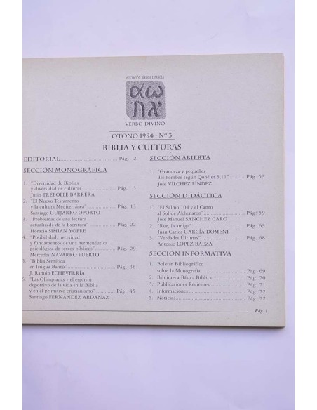 Reseña Bíblica. Otoño 1994, nº 3. Biblia y culturas