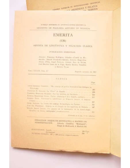 Emerita. Revista de lingüística y filología clásica. Tomo XXXIII, fasc. 1º Y 2º