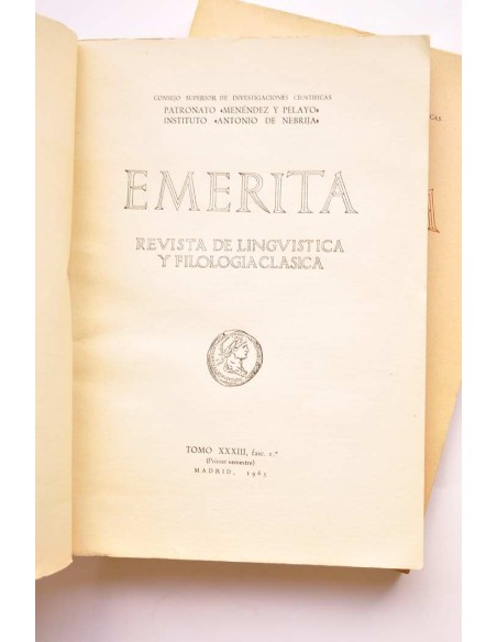 Emerita. Revista de lingüística y filología clásica. Tomo XXXIII, fasc. 1º Y 2º