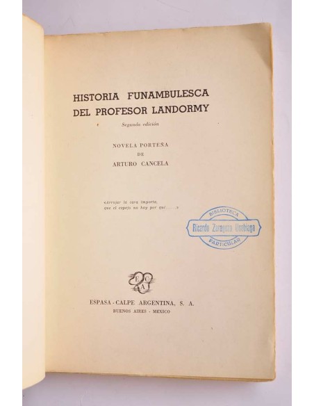 Historia funambulesca del profesor Landormy. Novela porteña