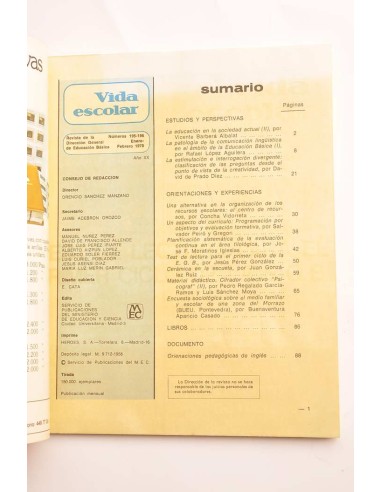 Vida escolar . Nº 195-196.  Enero-febrero. 1978