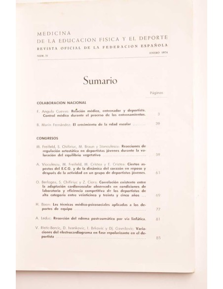 Medicina de la Educación física y el Deporte. nº 31 - Enero 1974