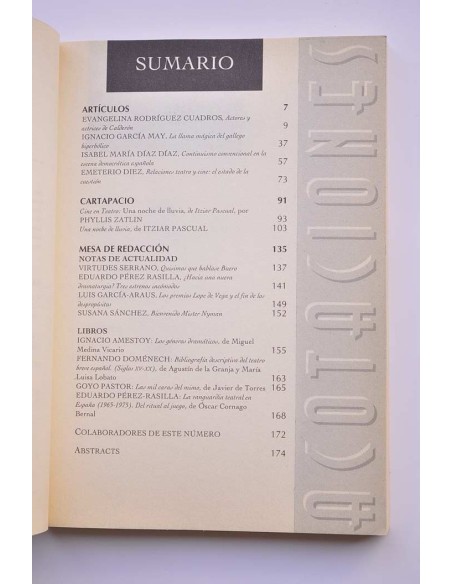 Acotaciones. Revista de investigación teatral. Nº 5. Julio-diciembre, 2000