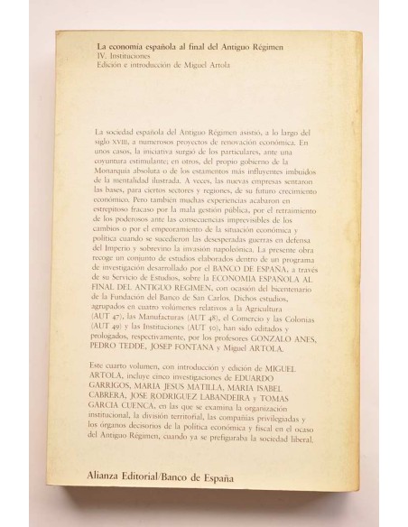 La economía española al final del Antiguo Régimen. IV. Instituciones