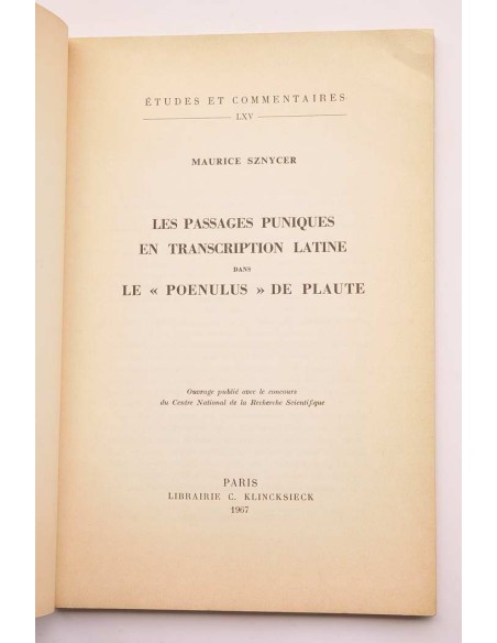 Les passages puniques en transcription latine dans le Poenulus de Plaute