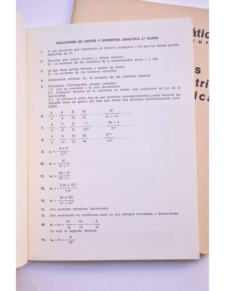 Matemáticas Sexto Curso. Límites y geometría analítica