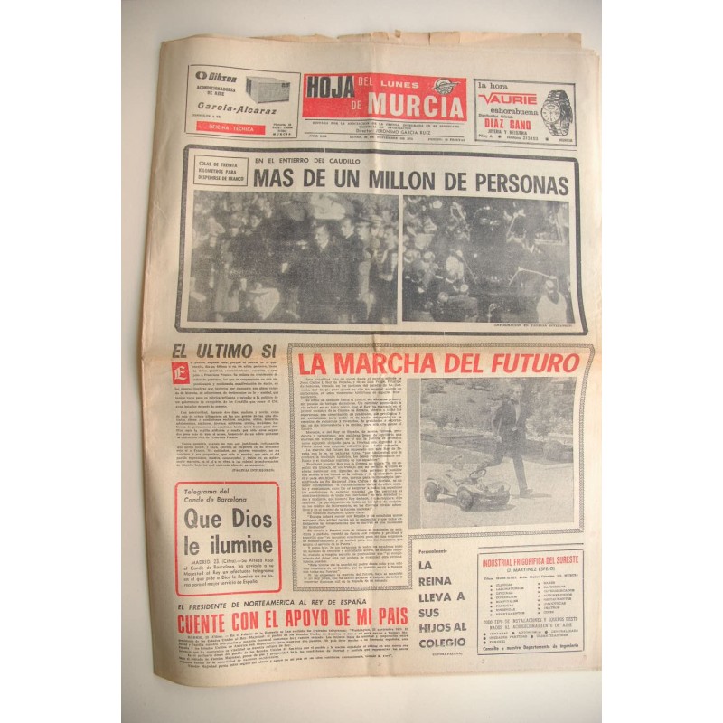 Hoja del Lunes de Murcia (24 noviembre 1975) Entierro del Caudillo.