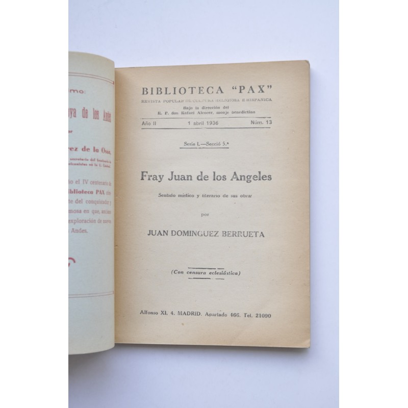 Fray Juan de los Ángeles. Sentido místico y...