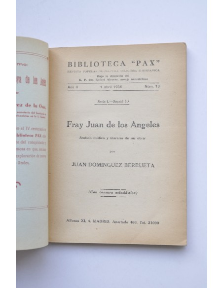 Fray Juan de los Ángeles. Sentido místico y literario de sus obras