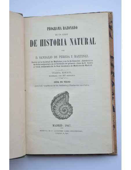 Programa razonado de un curso de historia natural. Obra de texto