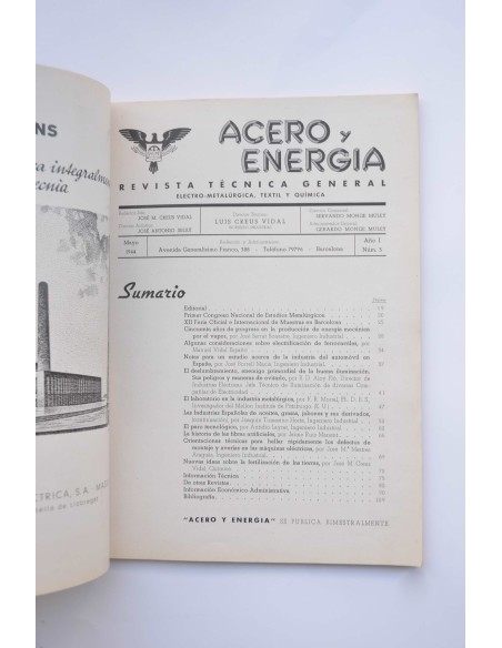 Acero y energía : revista técnica general electro-metalúrgica, textil y química.-- Año I.-- Nº 3 (mayo 1944)